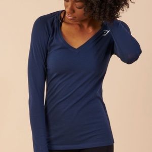 Gym shark long sleeve v neck workout shirt